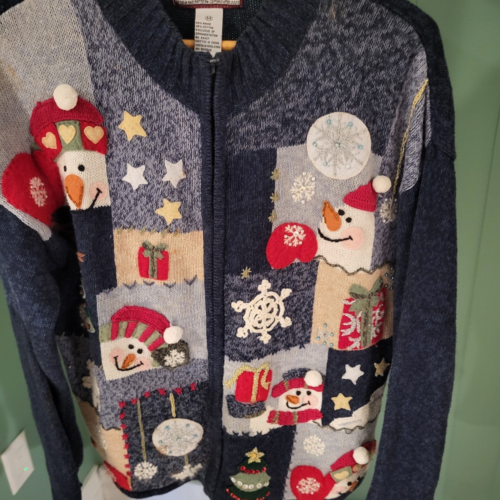Winter/Festive Snowman Patchwork Sweater, Medium, Tiara International